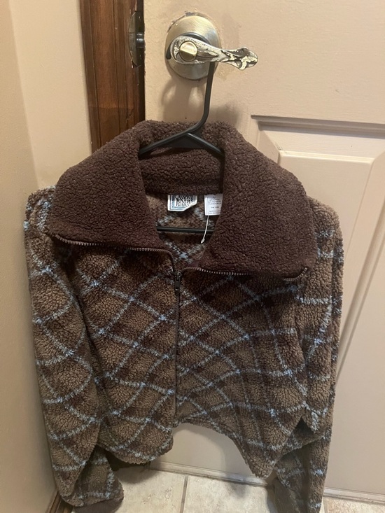 Anon Jackets & Blazers - Brown Sherpa Plaid Zip-Up Jacket - Women's Teddy Coat